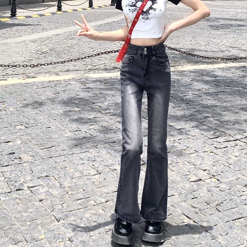 Jeans micro svasati in autunno, corti e nuovi a vita alta, gamba dritta ampia, pantaloni a gamba larga, pantaloni lunghi fino al pavimento_voghion.com