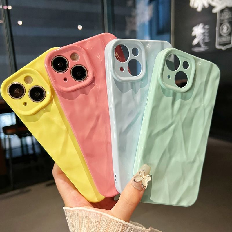 Soft Candy Fold Pattern Phone Case For iPhone 11 12 13 14 15 Pro X Xs XR Max 7 8 Plus Bumper Silicone Cases Cover_voghion.com