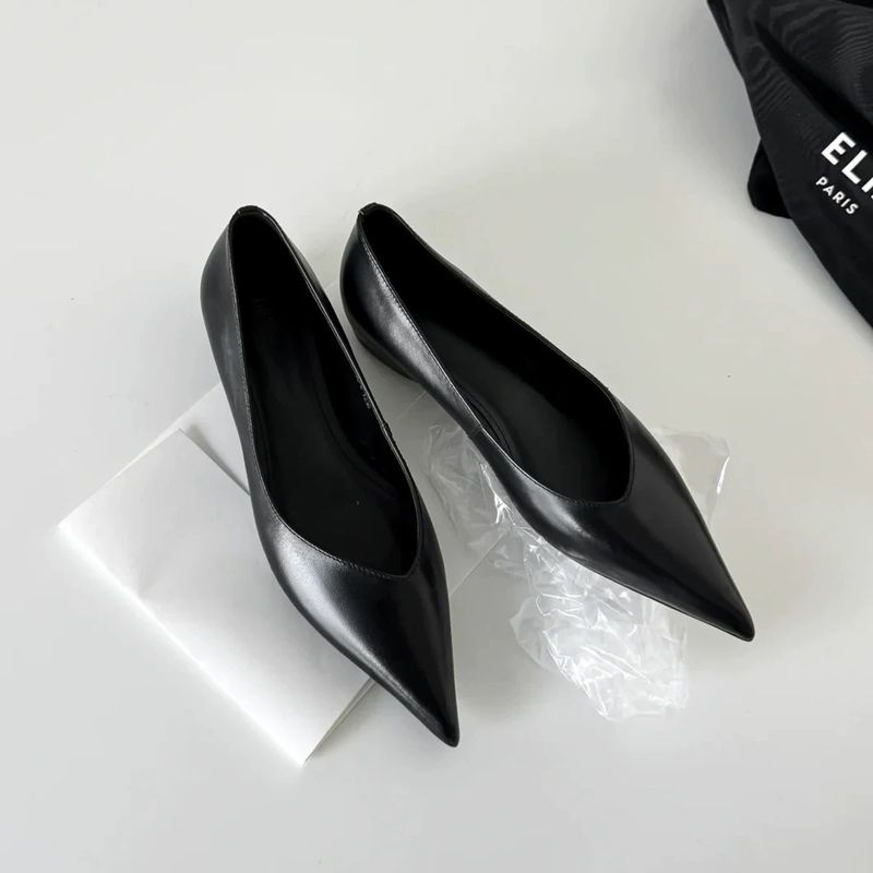 Sheepskin French Minimalist Style Flat For Women Slip-On Elegant Pointed Toe Single Commuting Shallow Mouth Genuine_voghion.com