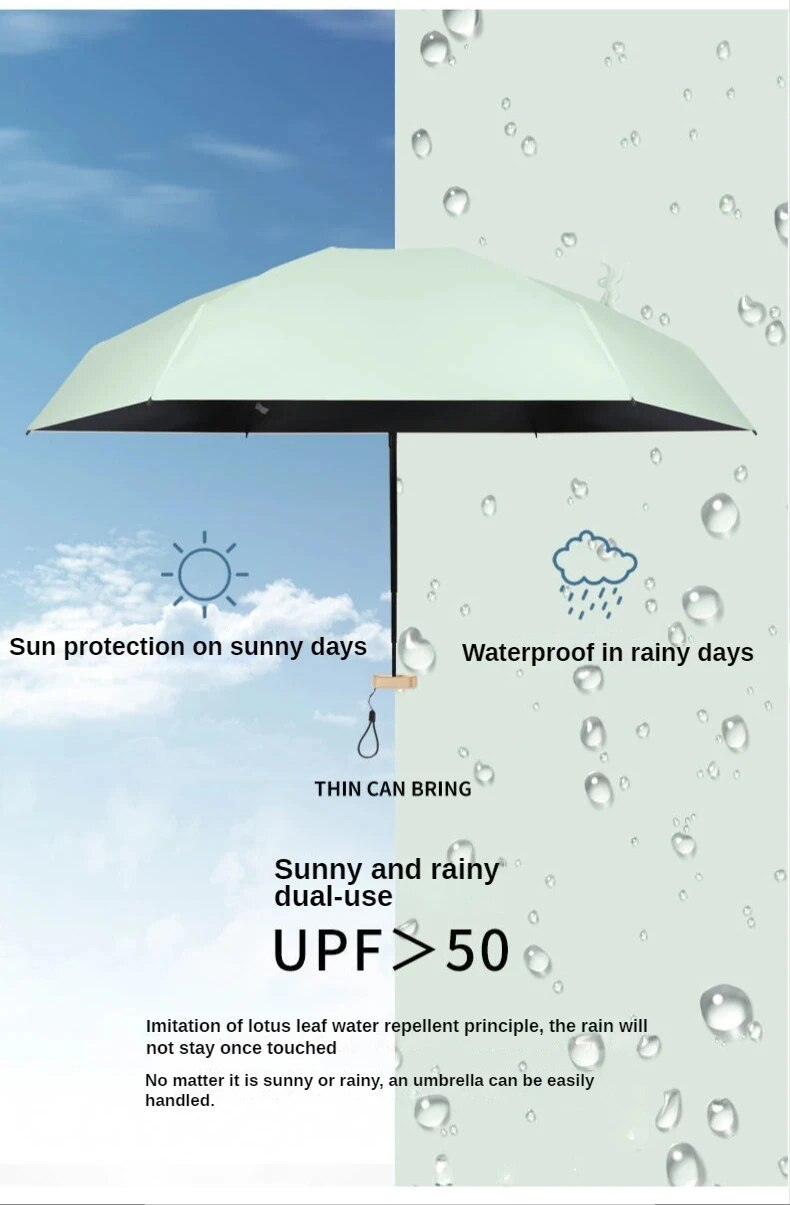 70% Off Mini Small Rain Vinyl Folding Umbrella UV Ultraviolet Protection Sun Shade Pocket Parasol_voghion.com