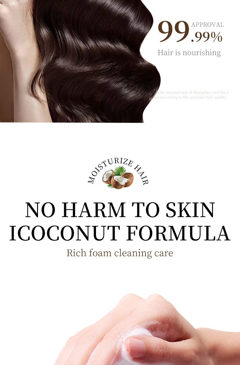SADOER Szampon nawilżający z kokosem 500 ml, szampon i odżywka przeciwłupieżowa z aminokwasami_voghion.com
