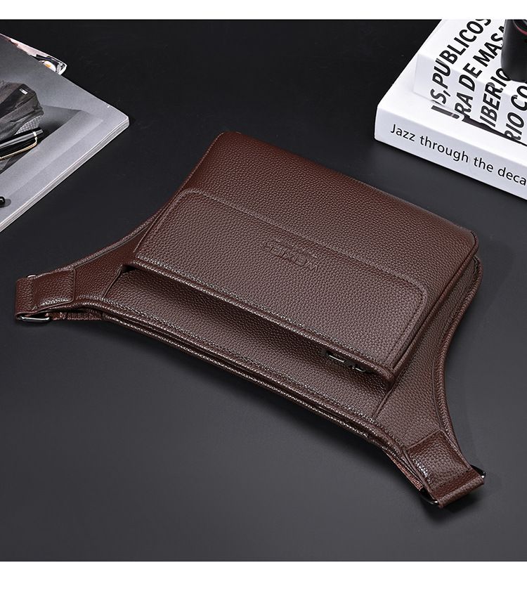 Men's Bags High End Retro Trend Large Capacity Waterproof Shoulder Bag Men's Lychee Pattern Bag_voghion.com