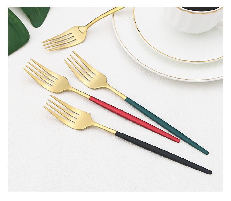 Set di posate Premium in acciaio inossidabile 304 - Forchette colorate placcate in oro in stile portoghese per bistecca, dessert e frutta_voghion.com