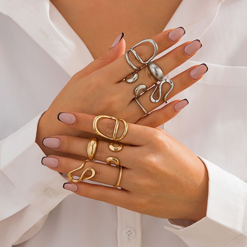 ins liquido linea geometrica anello aperto nicchia design irregolare lava anello mano gioielli donna_voghion.com
