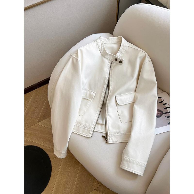 Veste courte en cuir PU pour femme, version coréenne, polyvalente et décontractée, style moto, tendance, printemps 2025_voghion.com