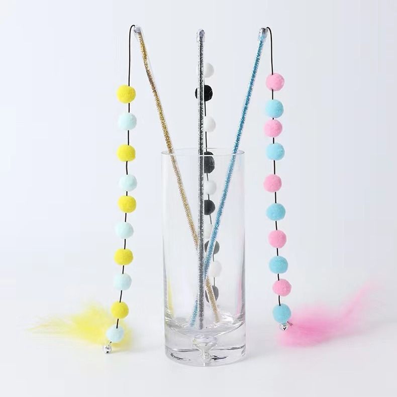 Meow Heart Treasure Acrylic Color Block Pom Feather Teaser Wand Cat Interactive Pet Toy_voghion.com