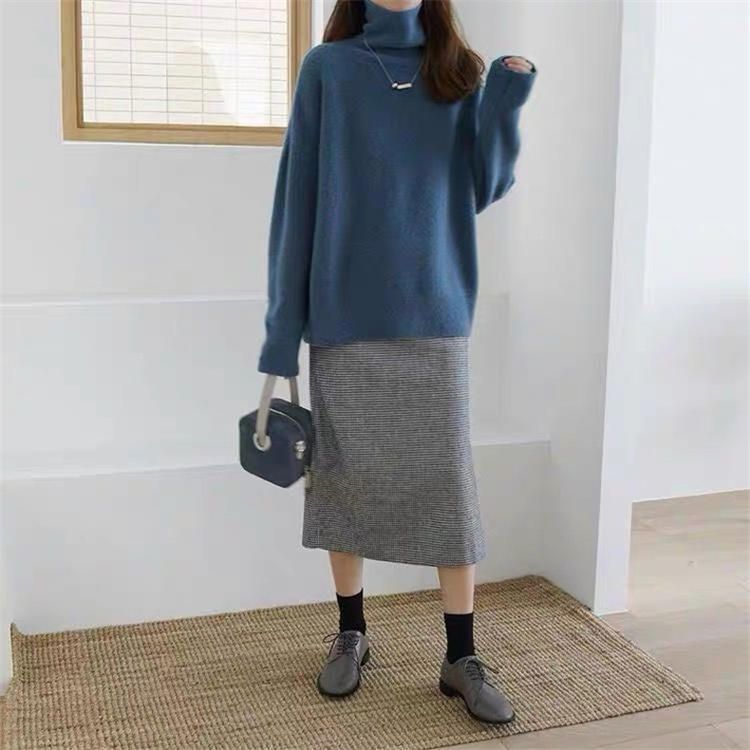 Women's High Neck Sweater Soft Cashmere Blend Knit Pullover Oversized Casual Turtleneck Top In 9 Colors (White, Black, Wine Red, Mocha, Etc.)_voghion.com