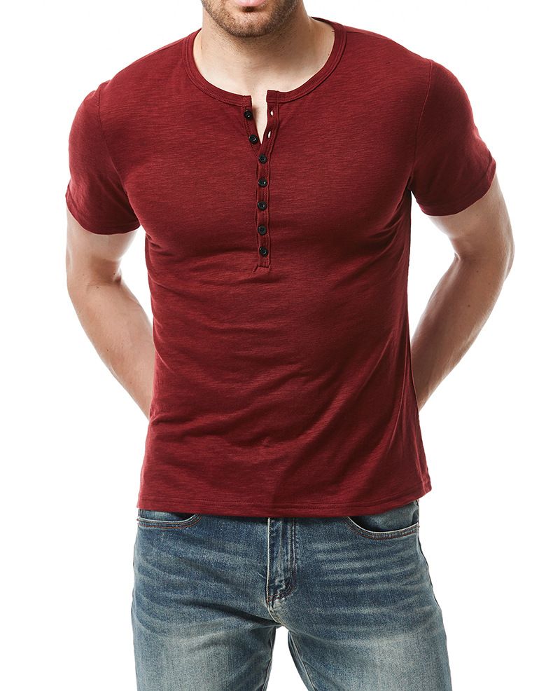 Unschlagbare Qualität Großer V-Ausschnitt Henry Casual Fashion Basic Kurzarm Leichtes T-Shirt Herren Sommer Top_voghion.com