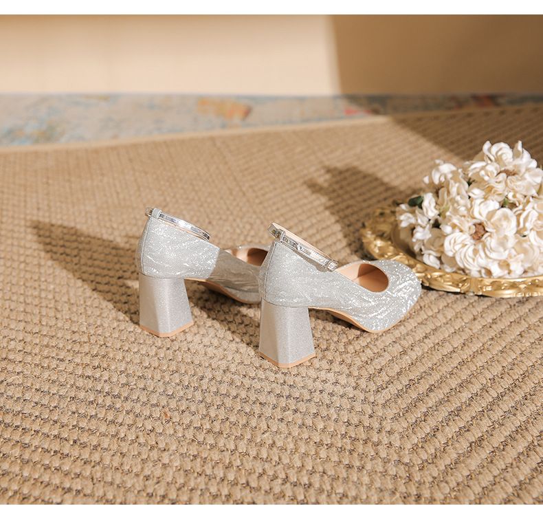 Women's Shoes One Piece Buckle Waterproof Platform Shinning Elegant Mary Jane Chunky Heel Pumps Adjustable Buckle Comfortable Square Toe High Heels_voghion.com