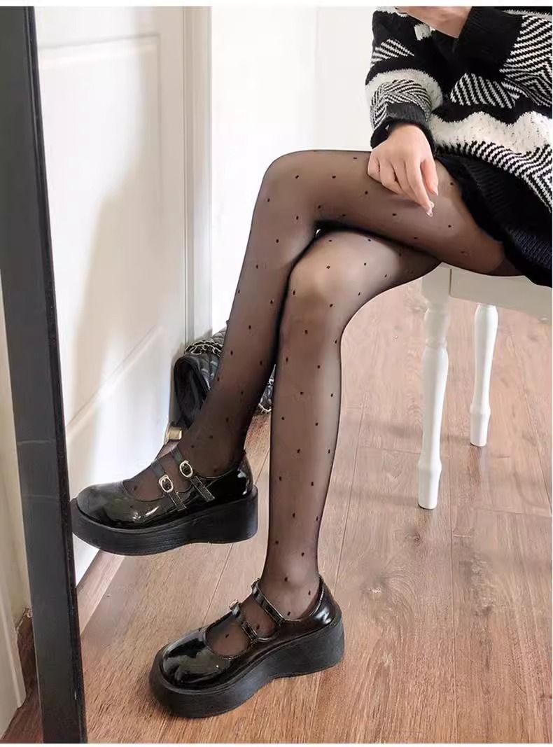 Unisex ultratynde slanke strømpebukser jk sorte polkaprikkede strømpebukser tynde kærlighedsstrømper til kvinder_voghion.com