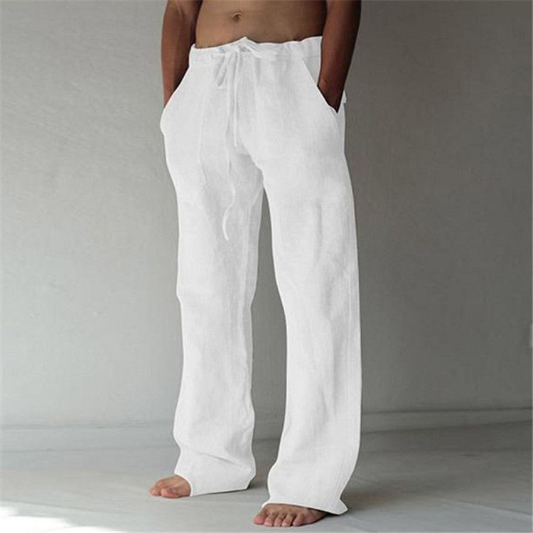 Suitable For All Seasons 2025 Men's Plus Size Loose Casual Elastic Waist Drawstring Breathable Sports Cotton Linen Long Pants_voghion.com