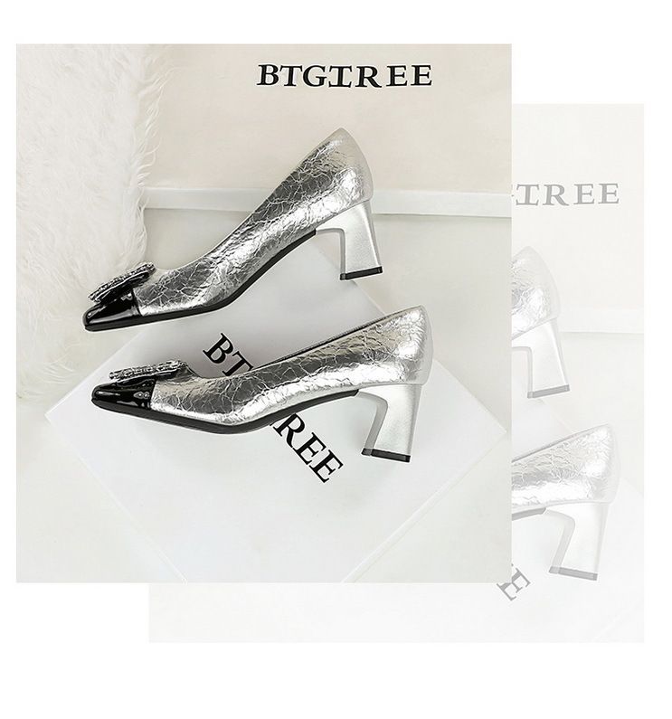 5299-K90 Wind Autumn/Winter New Women's Shoes Coarse Middle Heel Square Head Splicing For Slimming Single Shoe Water_voghion.com