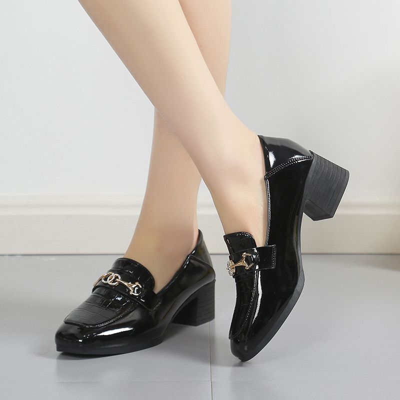 2024 New Lefu Women's Summer British Style High Heels Lacquer Small Leather Spring and Autumn Square Headed Single Work_voghion.com