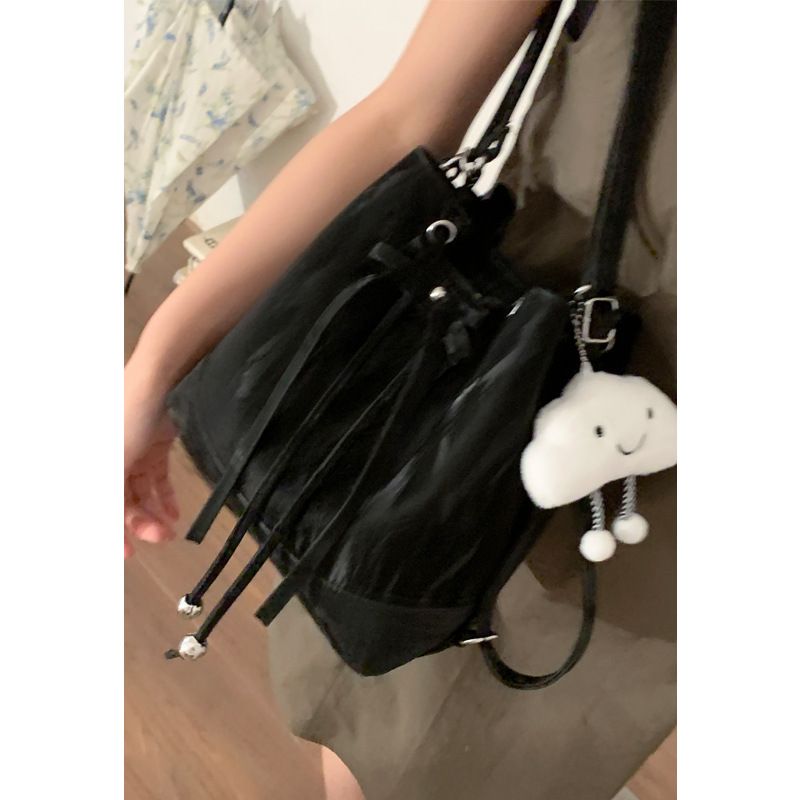 Borsa a secchiello verde fresca estiva per donna, borsa a tracolla doppia alla moda 2024, zaino casual di grande capacità_voghion.com