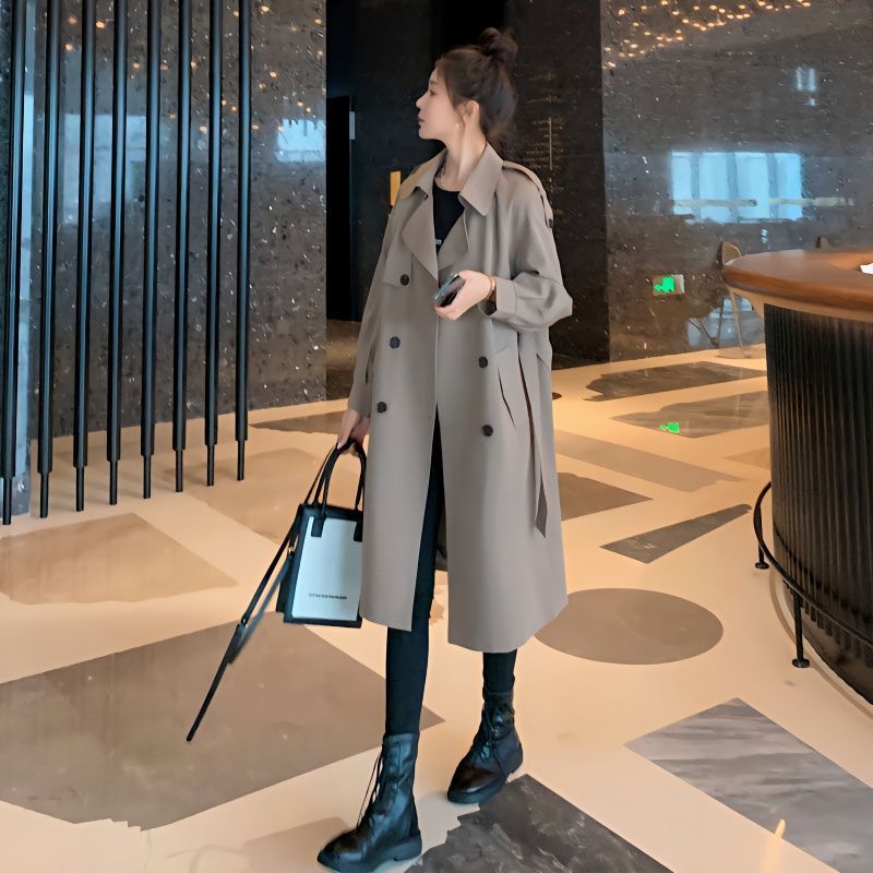Temperament Thin Windbreaker Women's Mid Length Autumn Outfit New Korean Version Slimming Top Loose Coat Jacket_voghion.com