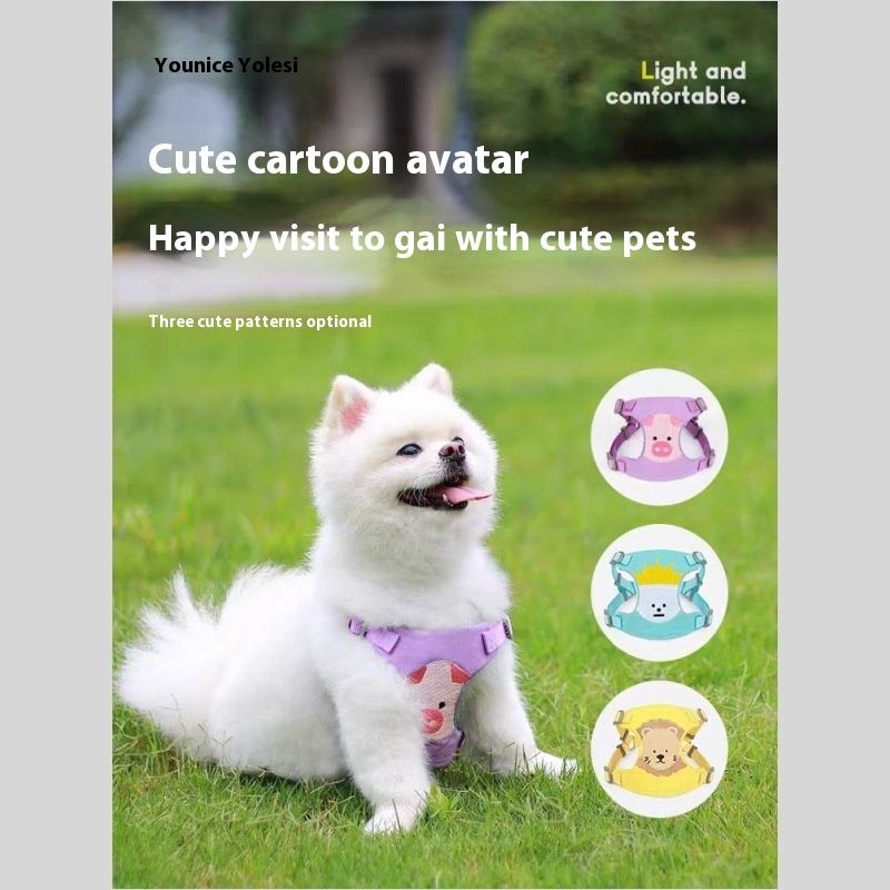 Youlaishi Cartoon Chest Back Traction Soft and Comfortable Small Dog Walking Rope Pet Supplies_voghion.com