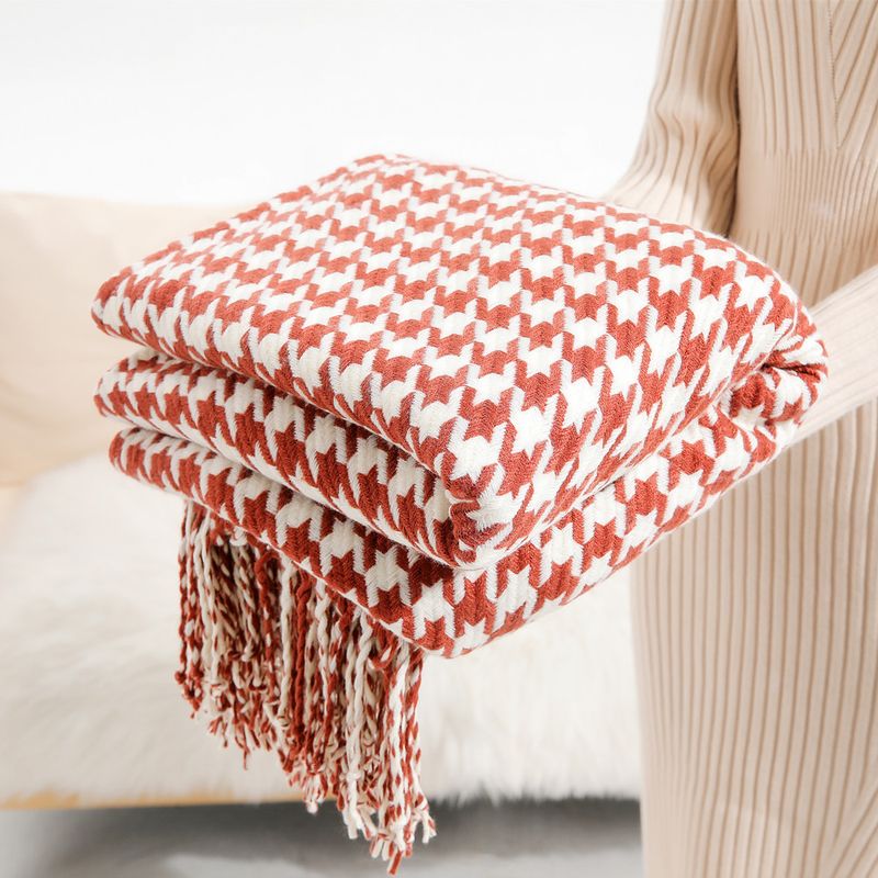 Couch Cover Thousand Bird Check Fringed Wool Summer Thin Air Conditioning Window Blanket, Nap Blanket_voghion.com