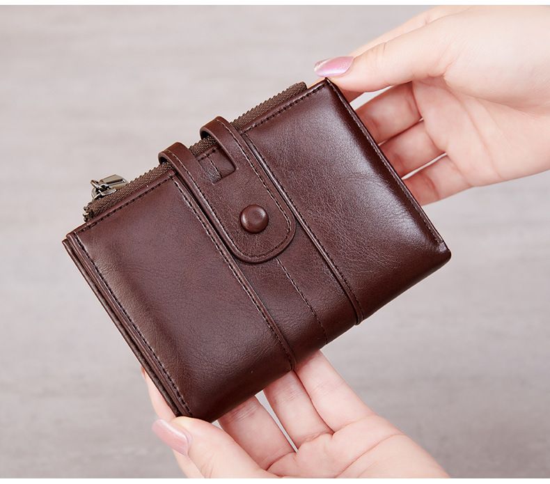 Damen- und Herren-Geldbörse, RFID-Schutz, Diebstahlschutz, Retro-Wachsleder, Doppelreißverschluss, Münzbörse, modische kurze Geldbörse_voghion.com