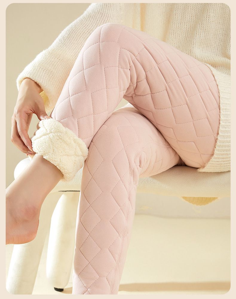 Pantalons pour femmes à porter en automne et en hiver avec leggings en cuir d'agneau matelassé et moelleux, pantalons en coton extra épais du Nord-Est_voghion.com