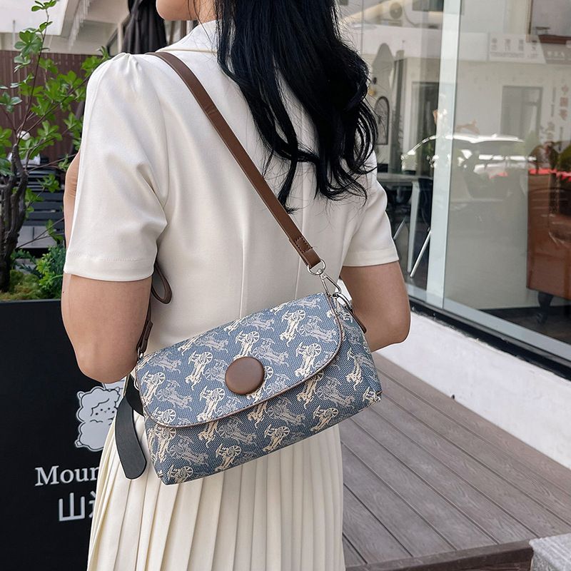 Uniek ontwerp dames enkele schouder crossbody carriage patroon print magnetische gesp klein vierkant modieus high-end_voghion.com