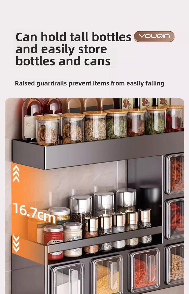 Kitchen Spice Household Multifunctional Seasoning Storage Rack No-Drill Wall-Mounted Multi-Layer Shelf_voghion.com