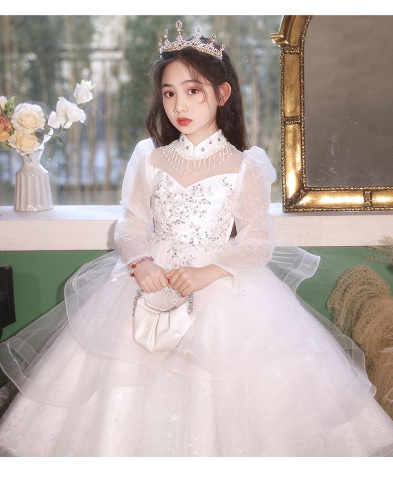 Elegante abito da principessa per bambine - Abito da cerimonia scintillante con corona per saggi, compleanni e occasioni speciali (110-170 cm)_voghion.com