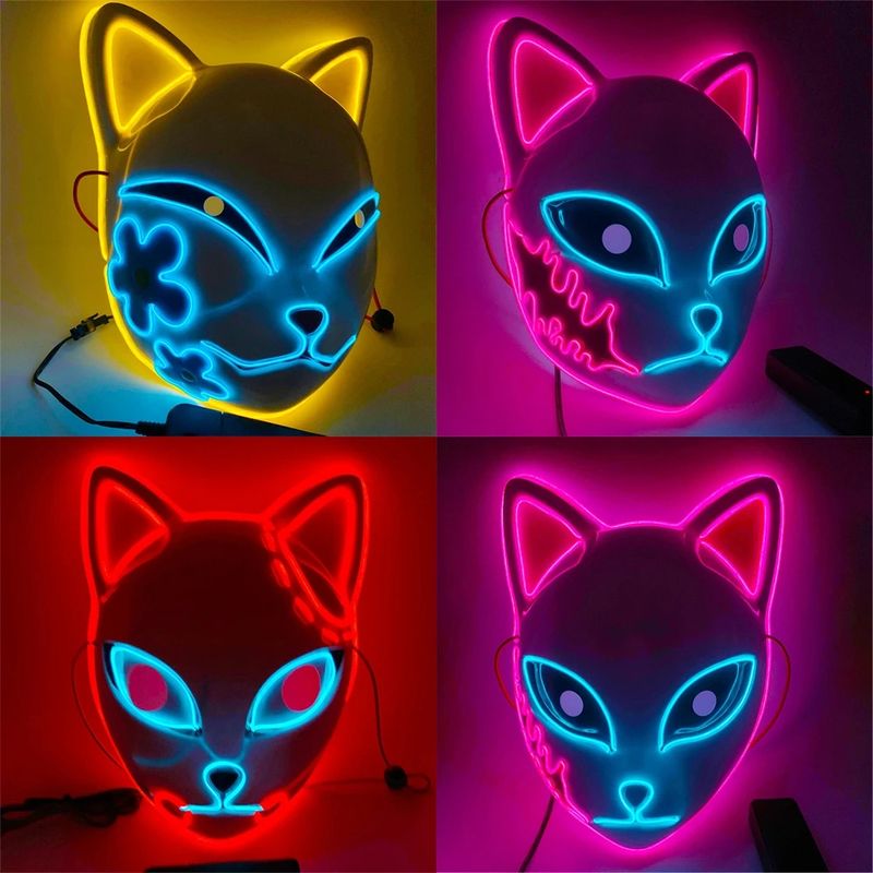 Maschera per il viso di gatto di Halloween Maschere LED luminose di Halloween Maschere per cosplay di anime Maschere per gatti luminose per feste di Natale di Halloween_voghion.com
