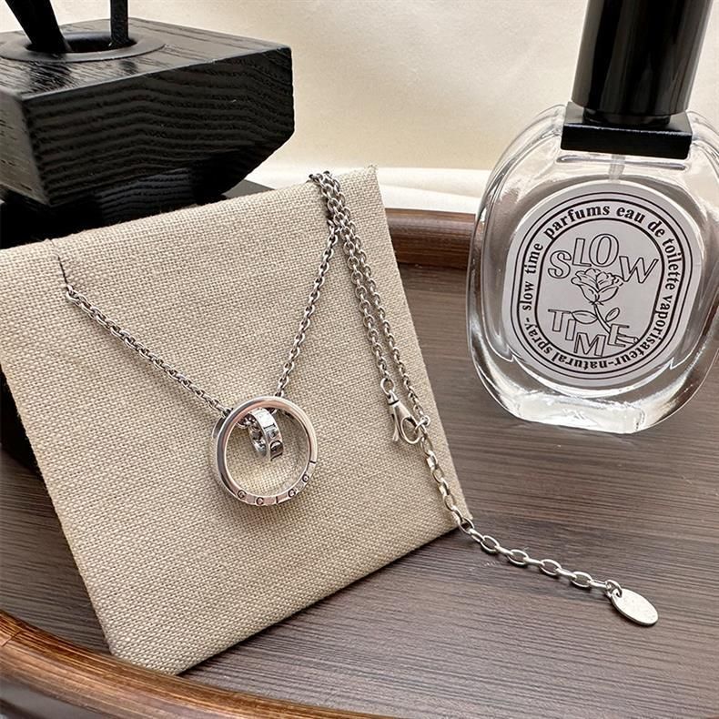 Collana con doppio anello vintage in argento Gu Jia, ciondolo a forma di catena O, personalità alla moda_voghion.com