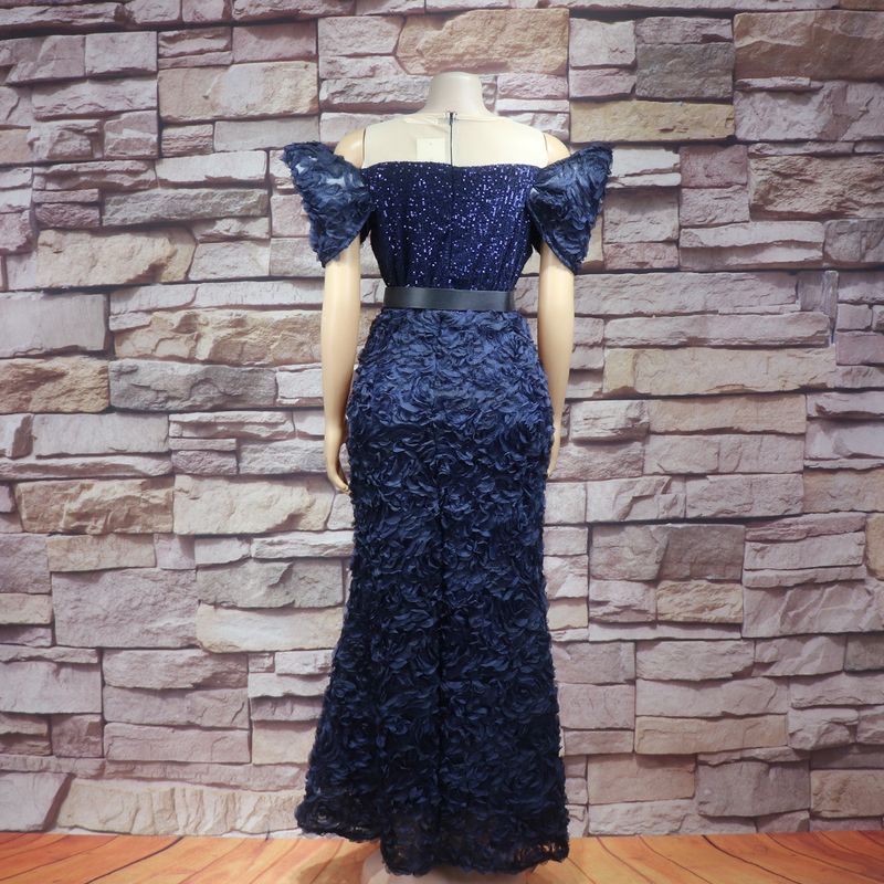 Abito da donna abito di lusso tridimensionale ricamato con scollo rotondo in paillettes calde con strass con abito da sera con cintura_voghion.com