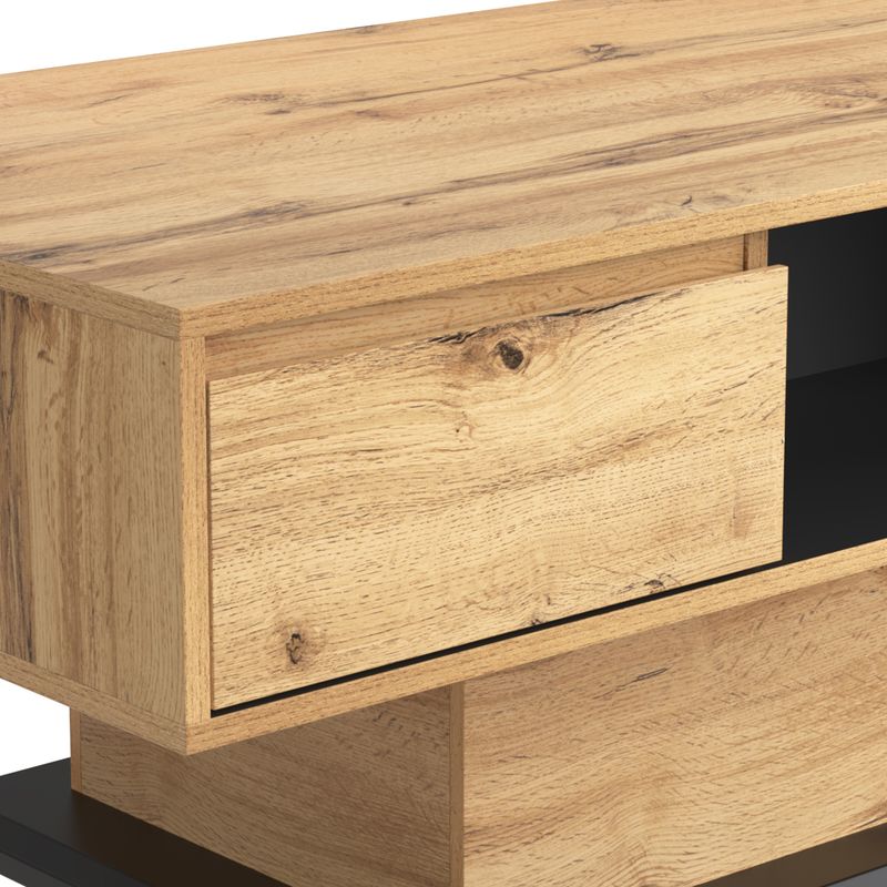 Table basse en bois avec tiroir caché, compartiment de rangement ouvert et espace de rangement arrière, rangement double face pour salon ou bureau, table de canapé grande capacité_voghion.com