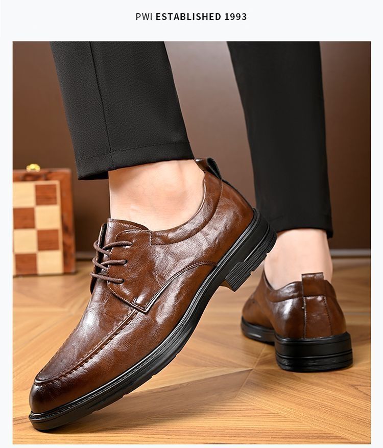 Voyage Woodpecker Business Casual Formal Leather Men's Korean Style Trendy British Pointed High-End Soft Sole Derby Shoes_voghion.com