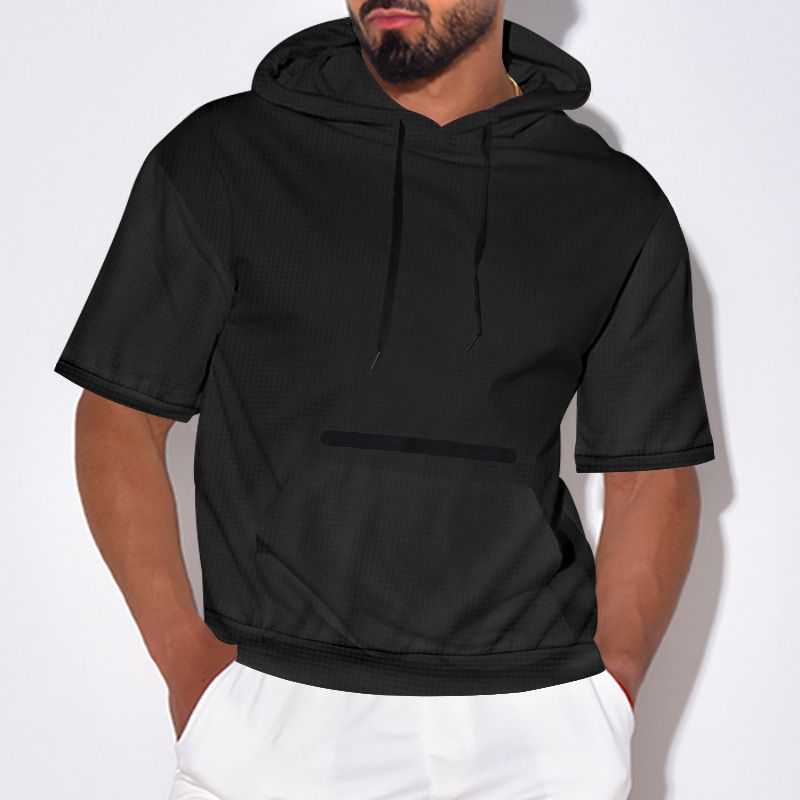 Maglietta estiva casual da uomo, con cappuccio e maniche corte, tinta unita_voghion.com