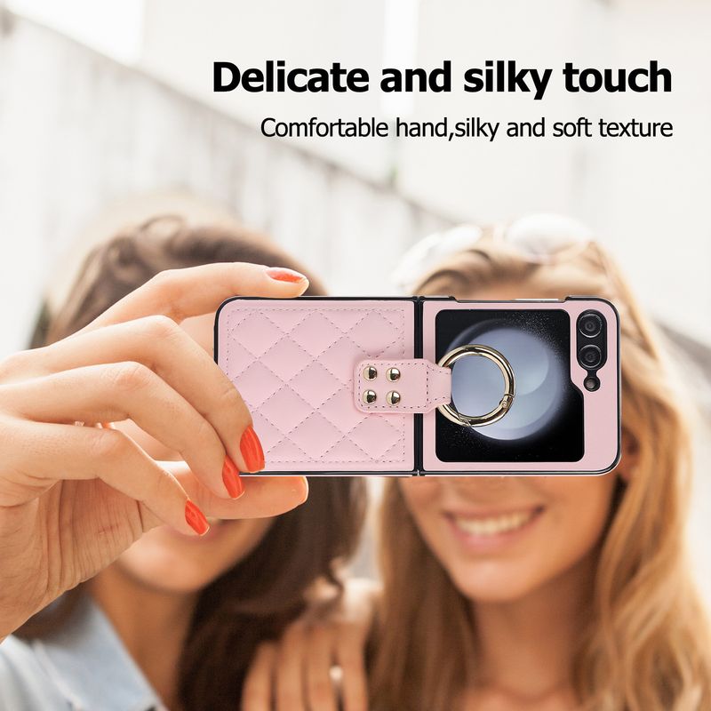 Applicable to Samsung ZFlip6 mobile phone case, rhombus ring, small fragrant wind folding protective case, zflip5/4 leather case, high-end._voghion.com