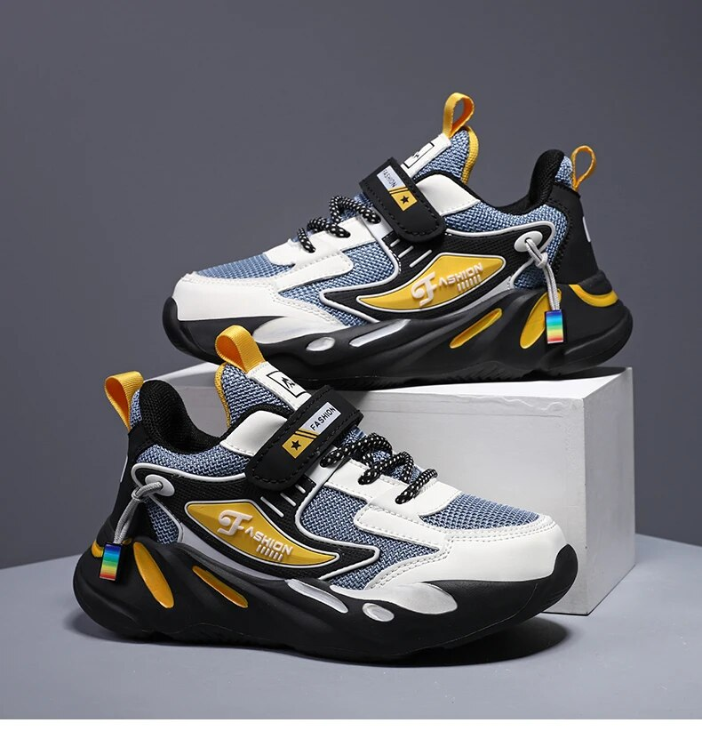 Kid Sneakers Sport For Boys Fashion Leather Children Breathable Mesh Comfort Casual Walking Outdoor Running Shoes_voghion.com