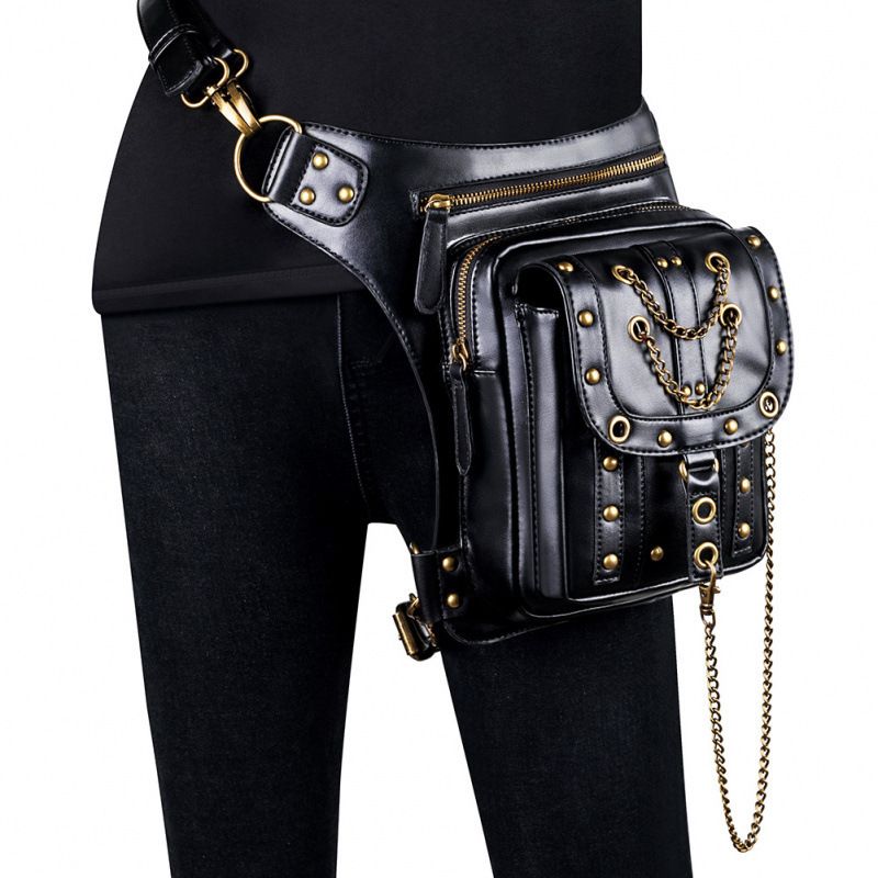 Borsa a tracolla da motociclista steampunk piccola con catena da donna_voghion.com