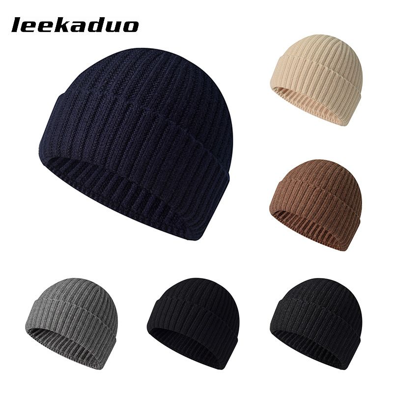 Seamless One Piece Turning Up Knitted Men's Casual Earmuff Wool Winter Outdoor Cycling Windproof Hat_voghion.com
