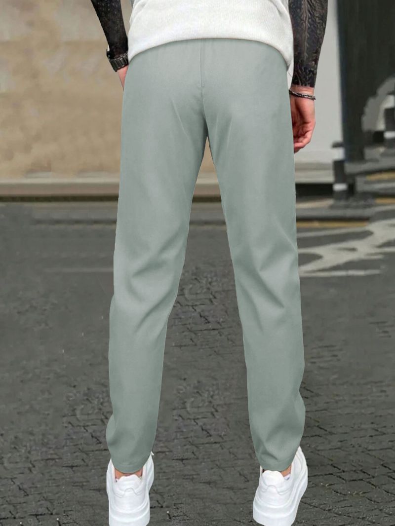 Ubrania męskie Slim Fit Leather Label Nine Point Pants Jednokolorowe spodnie casualowe z kieszeniami_voghion.com
