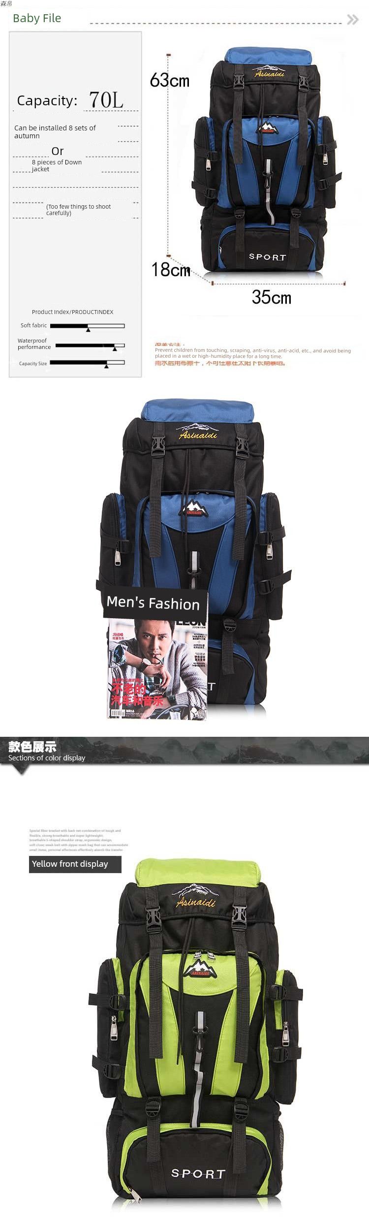 Men's Backpack Extra Large Capacity Multifunctional Outdoor Shiralee_voghion.com