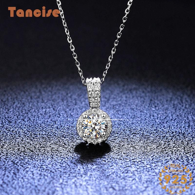 Colar com pingente de moissanita de prata Tancise Luxury Personality, presente feminino clássico de festa na maré_voghion.com