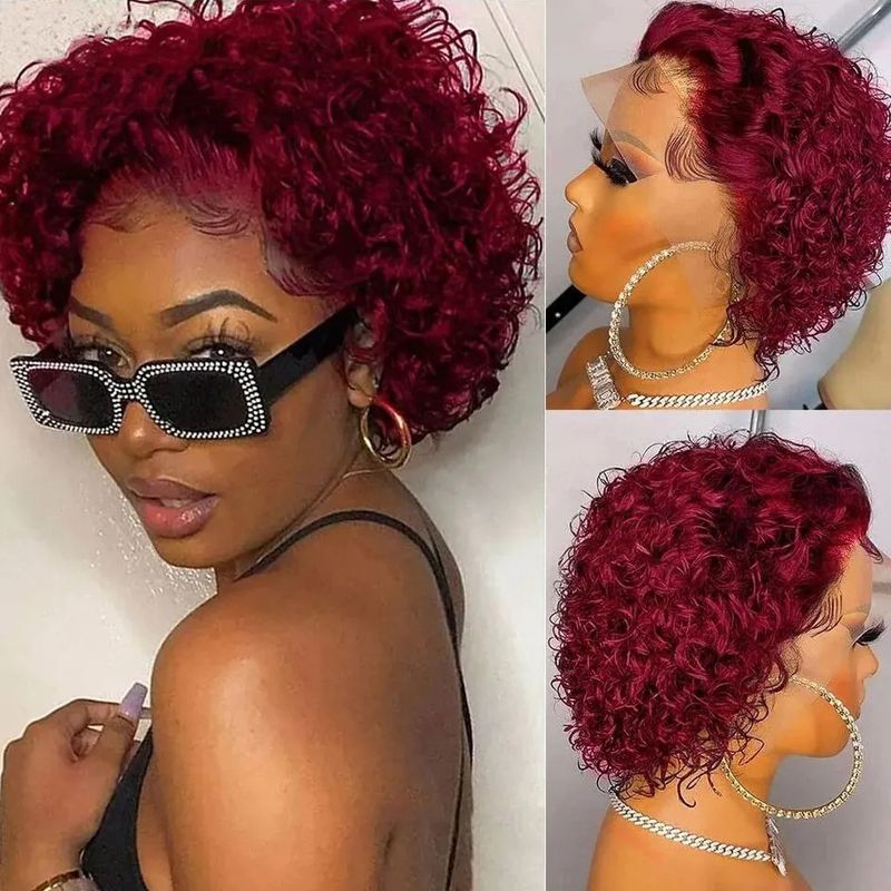 Capelli veri Commercio estero capelli ricci parrucca corta 13*1 pizzo frontale pixie parrucche ricce copricapo in pizzo elfo_voghion.com