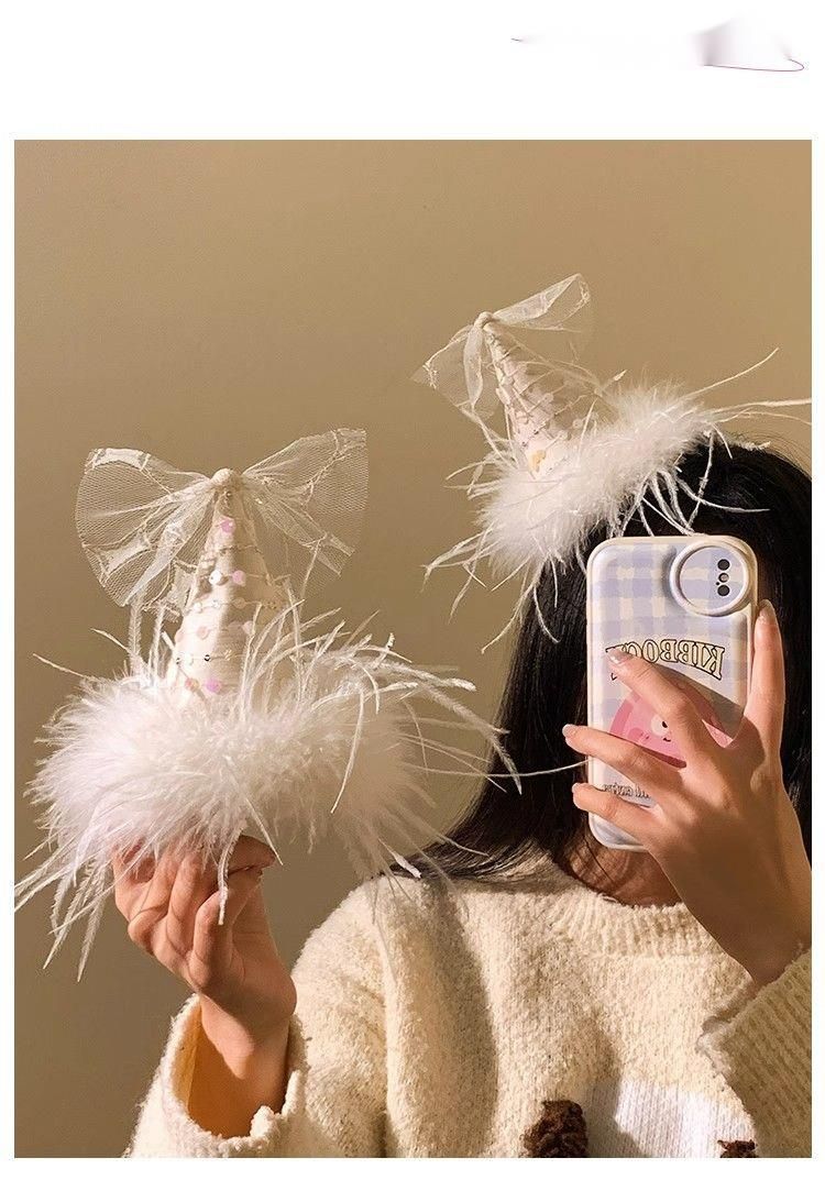 Cappello con fiocco e piuma per feste, fermaglio per foto femminili, atmosfera, celebrità di Internet, accessori per capelli, copricapo_voghion.com