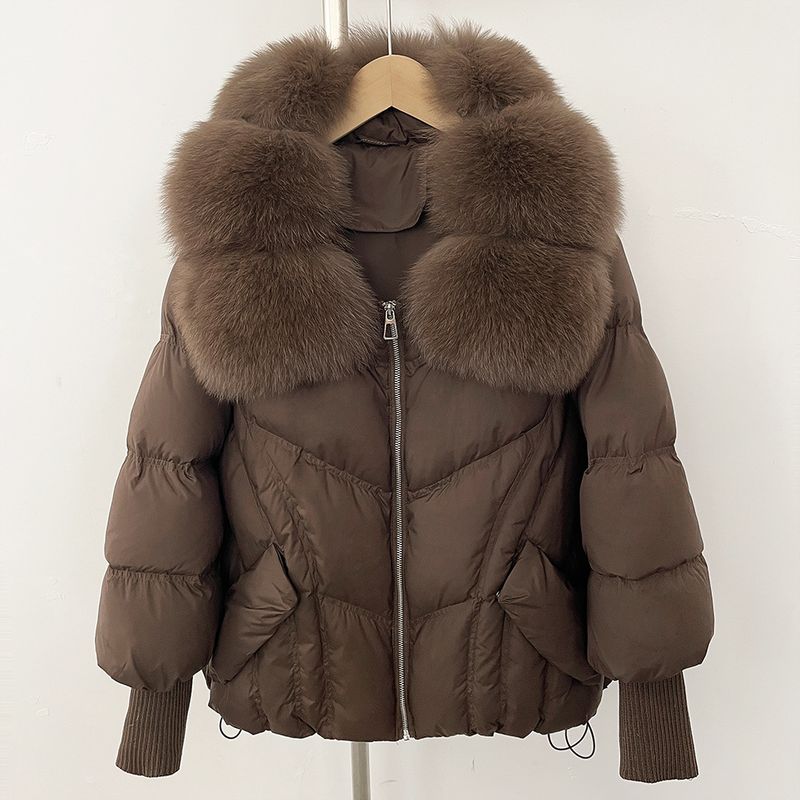 Giacca di lusso con collo in pelliccia di volpe per donna – Cappotto in piuma d'anatra bianca di alta qualità, capospalla invernale spesso e caldo_voghion.com