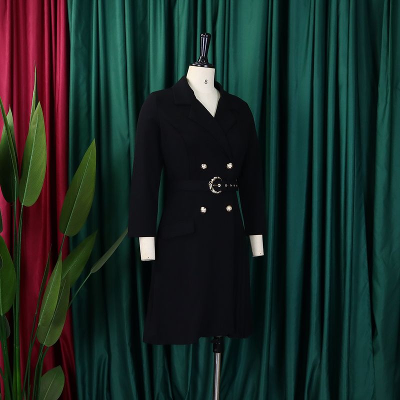 Vêtements pour femmes taille haute mode taille taille plissée couture mi-longue robe de costume_voghion.com
