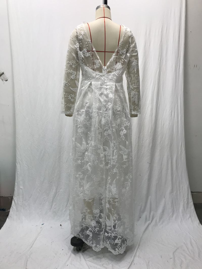 Abito da sposa monospalla a maniche lunghe da donna, gonna lunga_voghion.com