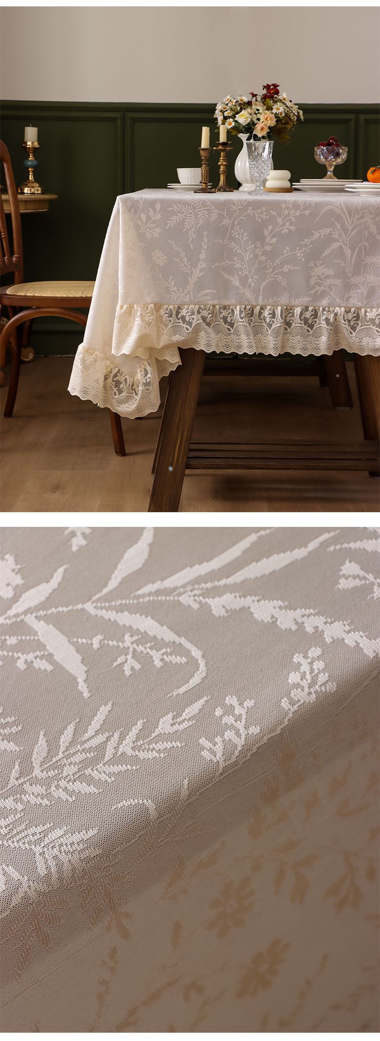 Hochwertige Tischdecke aus Polyester mit Spitzenbesatz – Verdickter Rüschensaum, öl-/rutschfest, mehrere Größen (140 x 100 bis 260 cm) für Bauernessen und Veranstaltungen_voghion.com