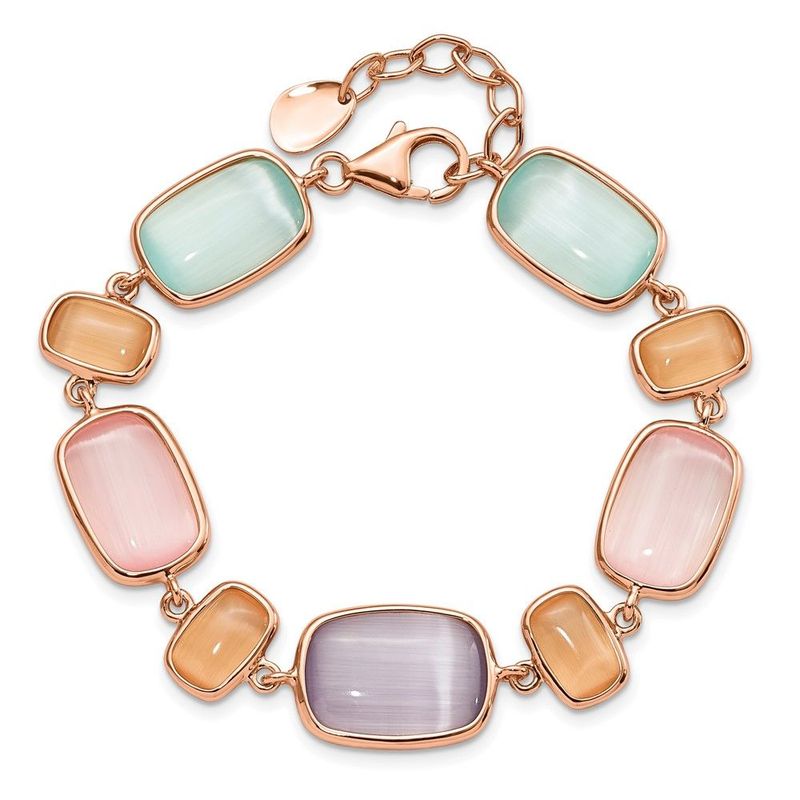 Sterling Silver Rose-tone And Created Cats Eye W/ 1in Ext. Bracelet_voghion.com