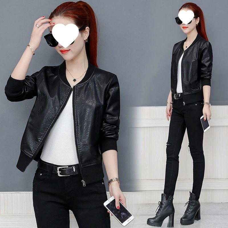Veste de baseball courte et décontractée en cuir pour femme, nouvelle version coréenne, ample et slim, printemps-automne 2025_voghion.com