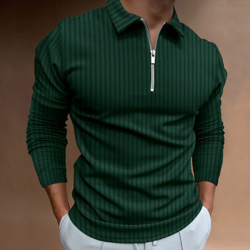 001 2023 Cross-Border European American Spring Autumn New With Zipper Striped Long Sleeve Men's Polo Shirt For_voghion.com