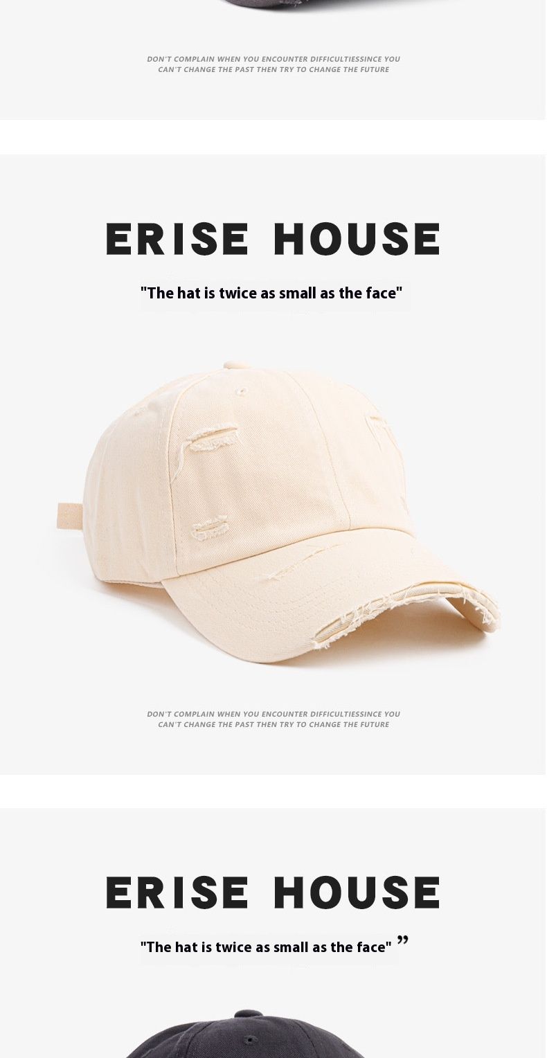 Baseball cap female new spring and summer hip-hop Hundred with soft top curved brim retro personality do old broken hole duck tongue cap male_voghion.com