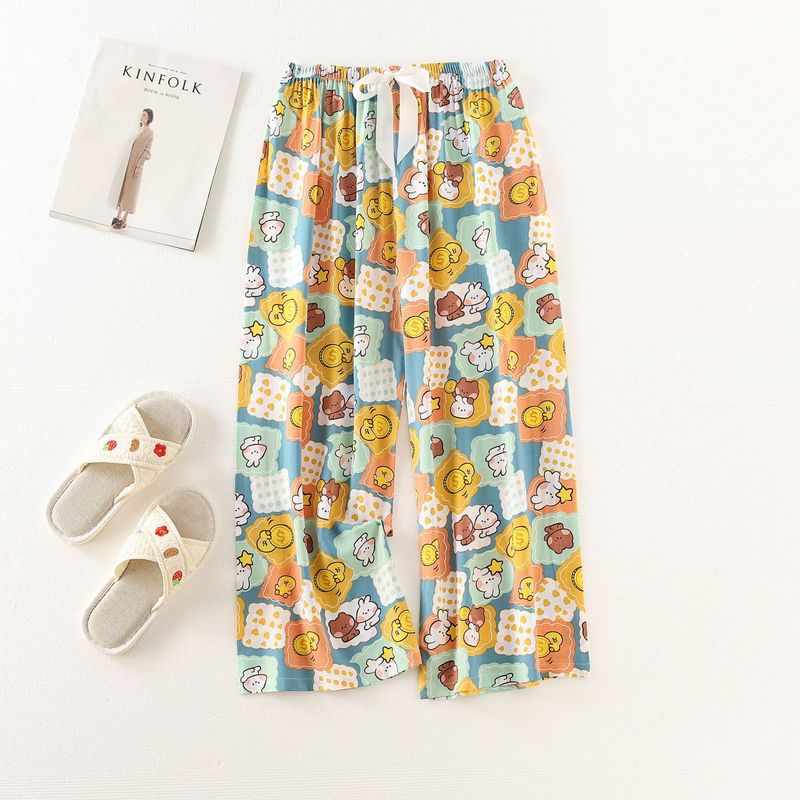 Women's Sleepwears Cotton silk pajama pants beach pants can be worn over a large size home dress nine point pants_voghion.com